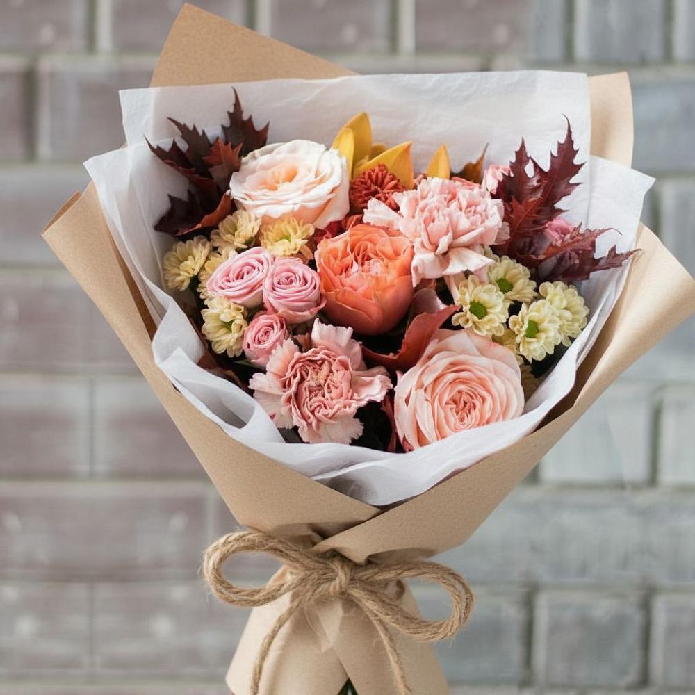 Букет цветов из: Гвоздики, Хризантемы и Розы в Раевской