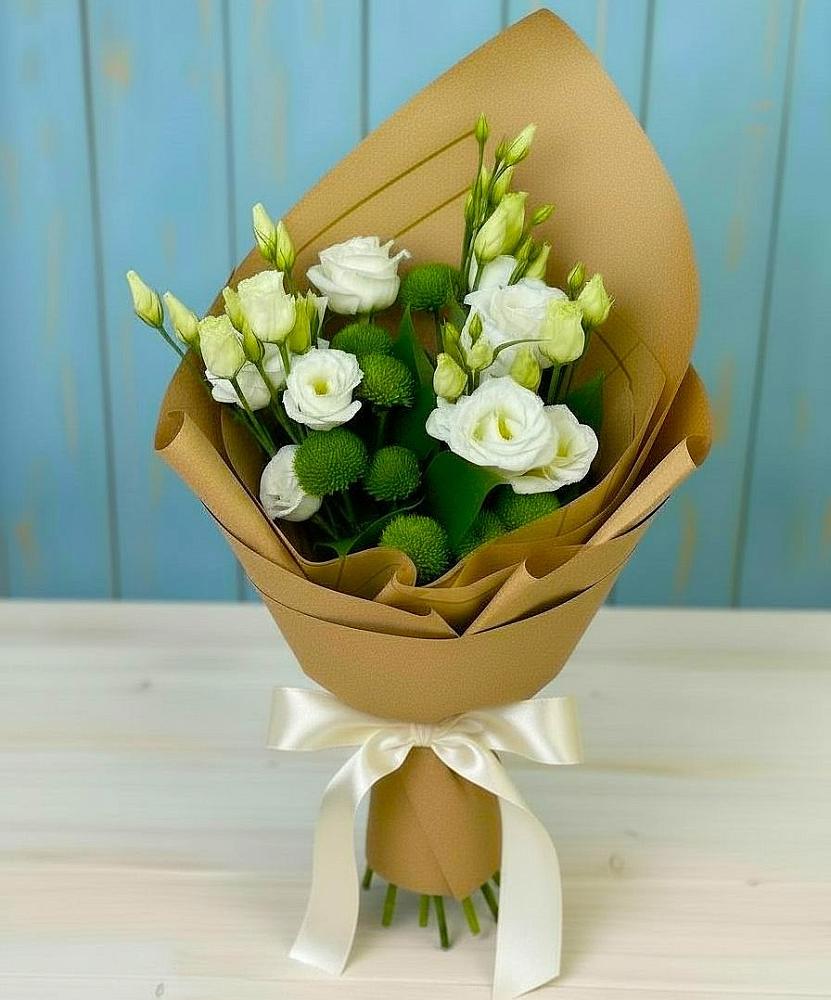 Букет цветов из: Хризантемы и Лизиантусы в Раевской