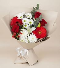 Букет цветов из:  Розы, Хризантемы, Герберы и Лилии в Раевской