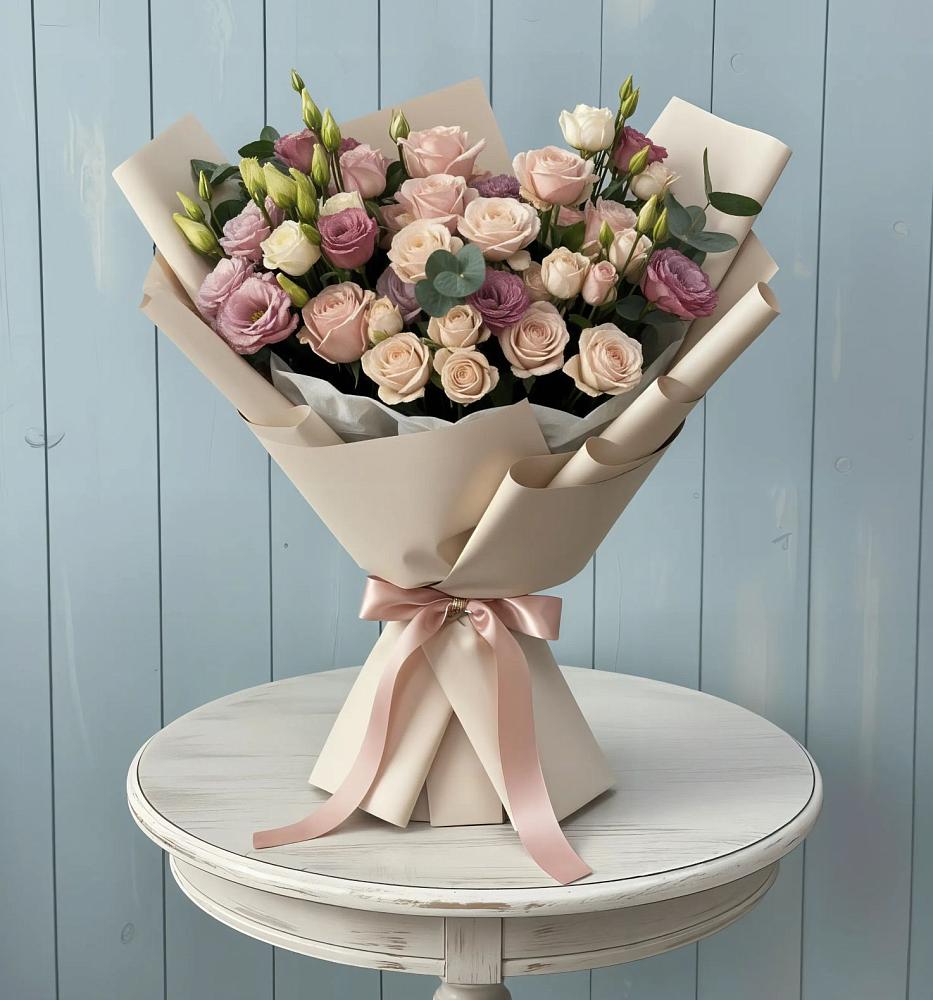 Букет цветов из: Розы и Лизиантусы в Раевской