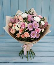 Букет цветов из:  Хризантемы, Розы и Альстромерии в Раевской