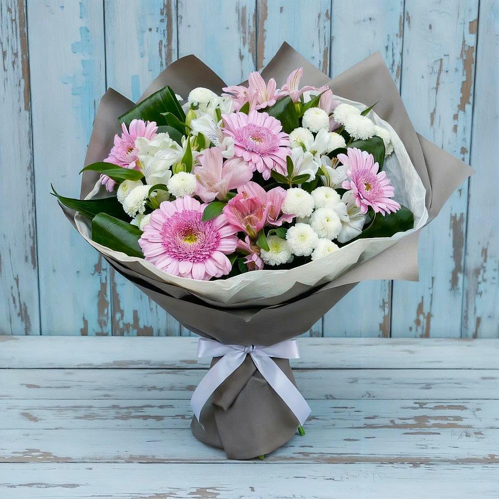 Букет цветов из: Герберы, Альстромерии и Хризантемы в Раевской